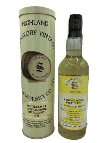 Single malt whisky Convalmore sig 20 and 1981 in a metal case