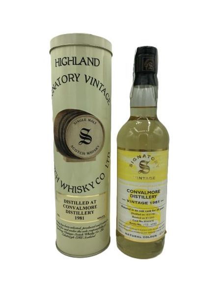 Single malt whisky Convalmore sig 20 and 1981 in a metal case