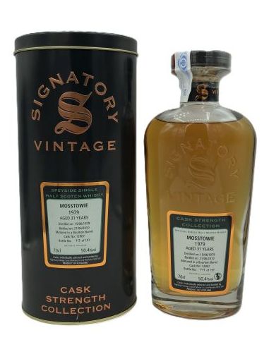 Botella whisky single malt MOSSTOWIE SIG CASK ST CST 1979 ESTUCHE METALICO
