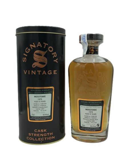 Botella whisky single malt MOSSTOWIE SIG CASK ST CST 1979 ESTUCHE METALICO