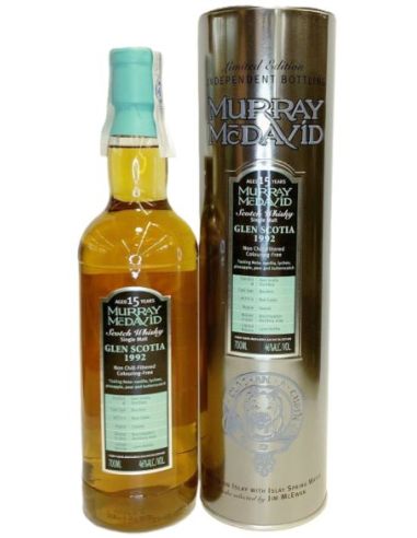 Botella whisky single malt GLEN SCOTIA 15 YO 1992 MMD RUM FSH ESTUCHE METALICO
