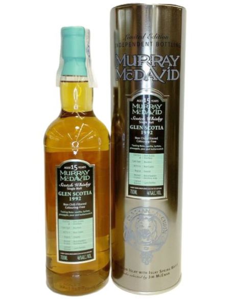 Botella whisky single malt GLEN SCOTIA 15 YO 1992 MMD RUM FSH ESTUCHE METALICO